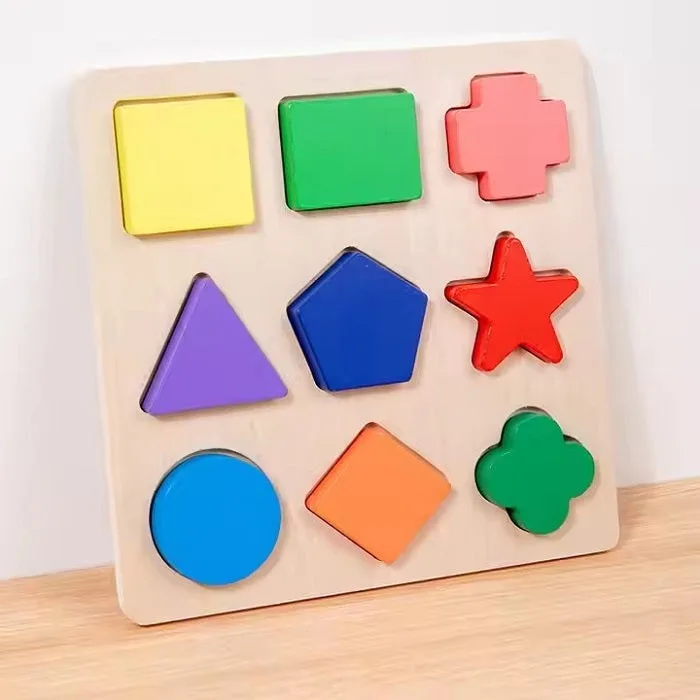 Wooden Multicolor 3D Shapes Puzzle Sorting Board
