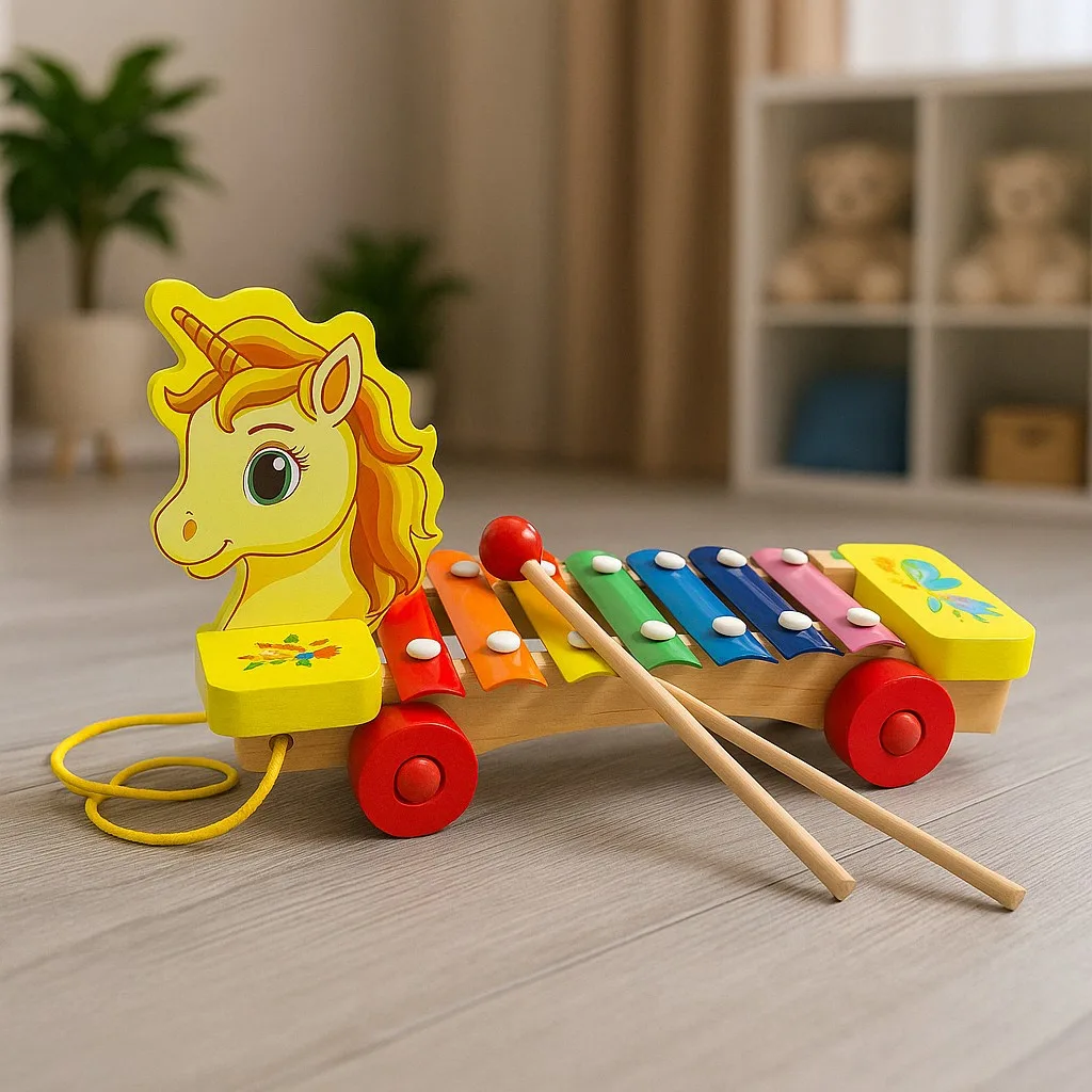 Wooden Hand Knocked Xylophone Trailer With 2 Sticks