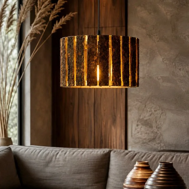 Rustic Wooden Log Hanging Pendant Light