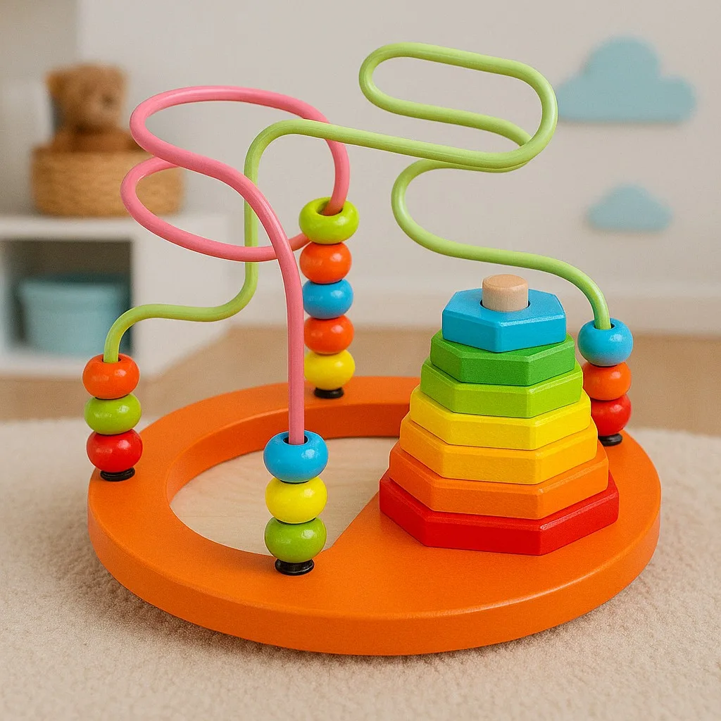 Wooden Multicolor Bead Wire Maze With Stacking Tower