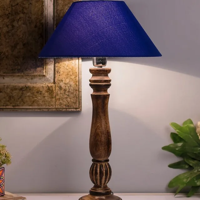Classic Victorian Black Wood Table Lamp With Shade