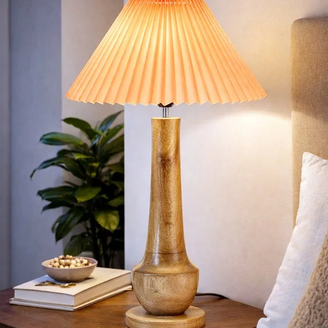 Rustic turned wood table lamp
