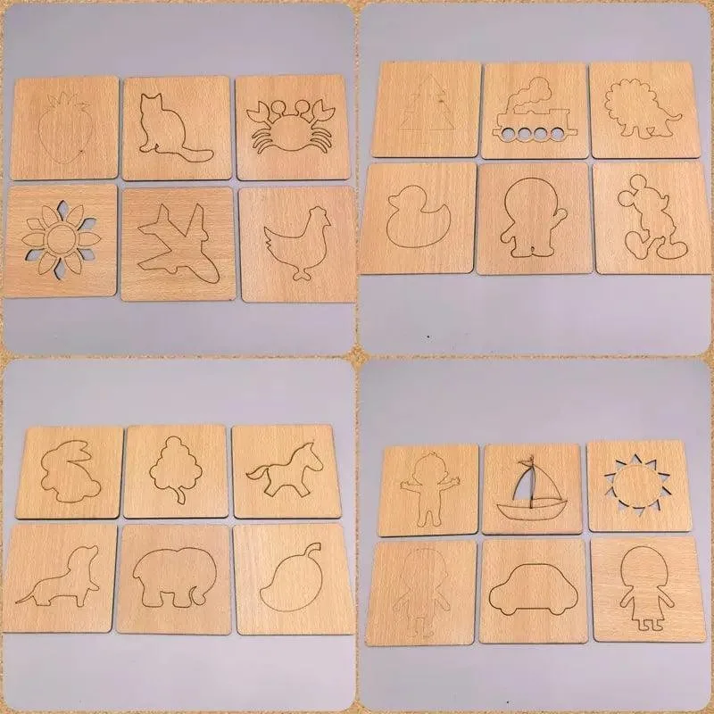 DIY Wooden Stencils Drawing Kit, 24 Pieces with Colors