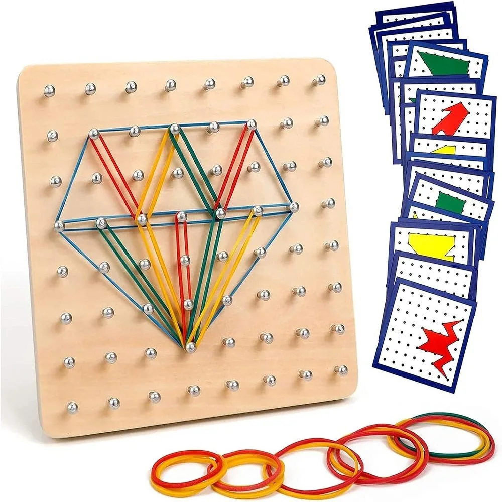 Wooden Geometric Nail Square Board Puzzle