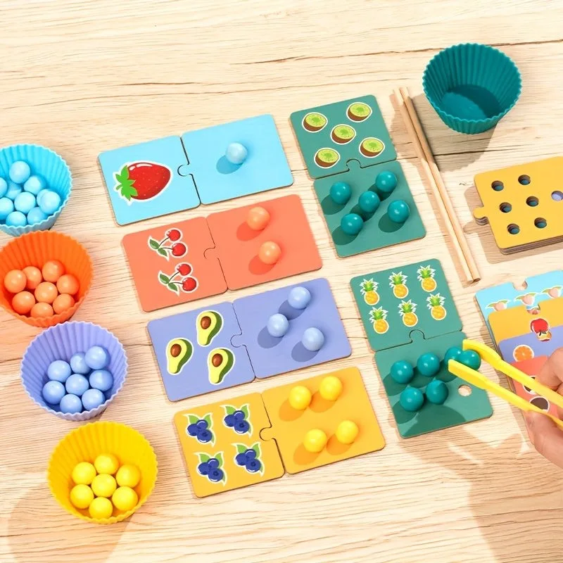 Wooden Montessori Color Beads & Puzzle Matching Game