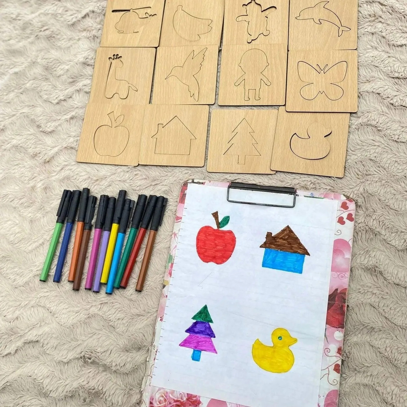 DIY Wooden Stencils Drawing Kit, 24 Pieces