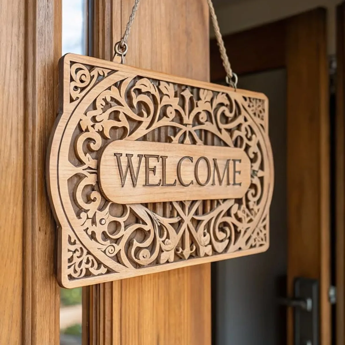Carved Welcome Hanging Sign