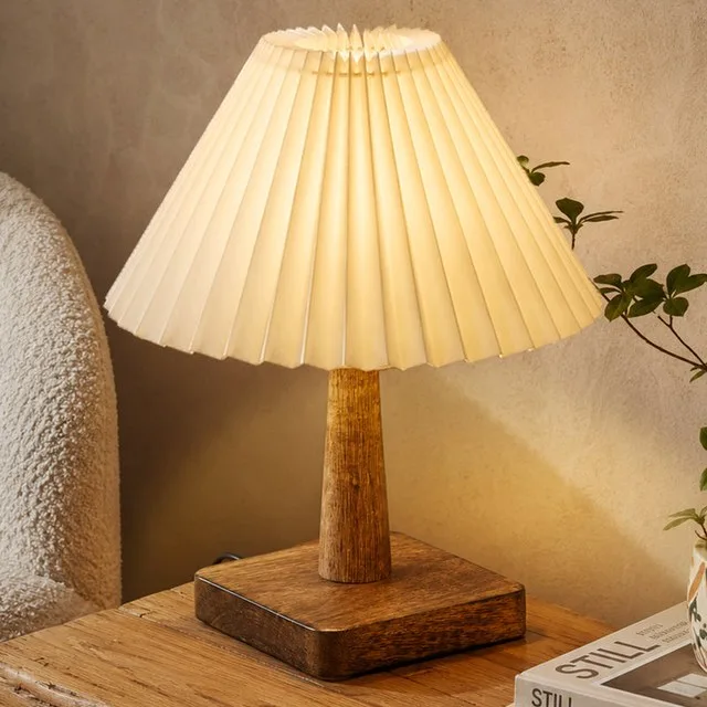 Kyoto Pleated Wooden Table Lamp For Bedroom
