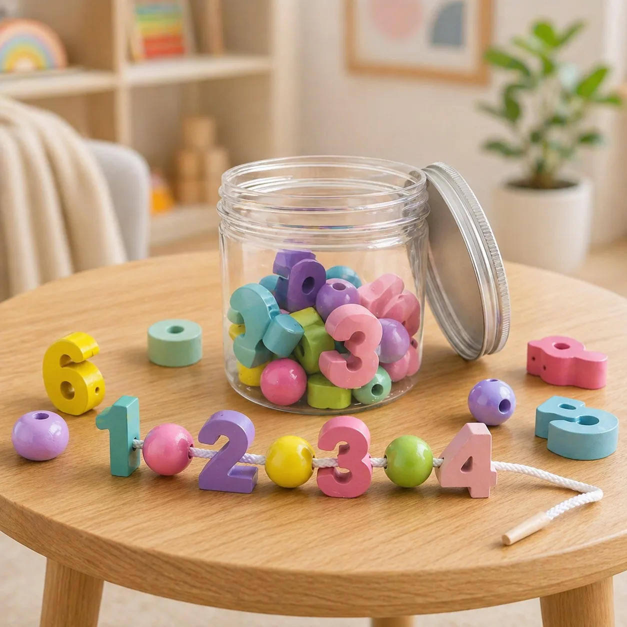 Wooden Multicolor Numbers & Beads lacing Set