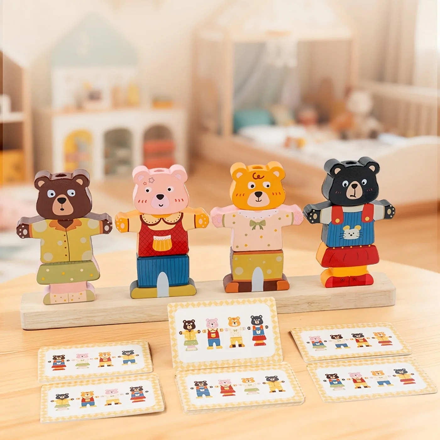 Wooden Bear Character Changing Interactive Activity Toy