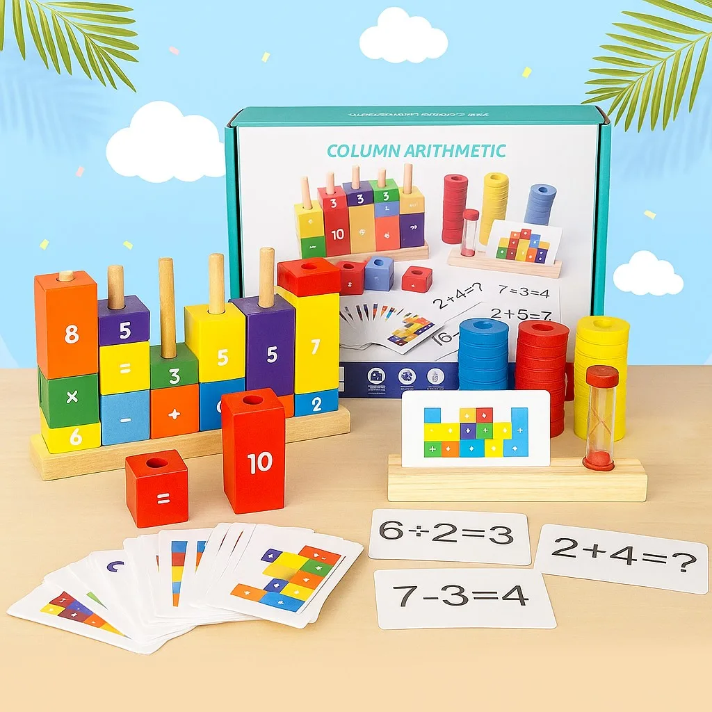 Wooden Arithmetic Column Stacking Mathematical Blocks