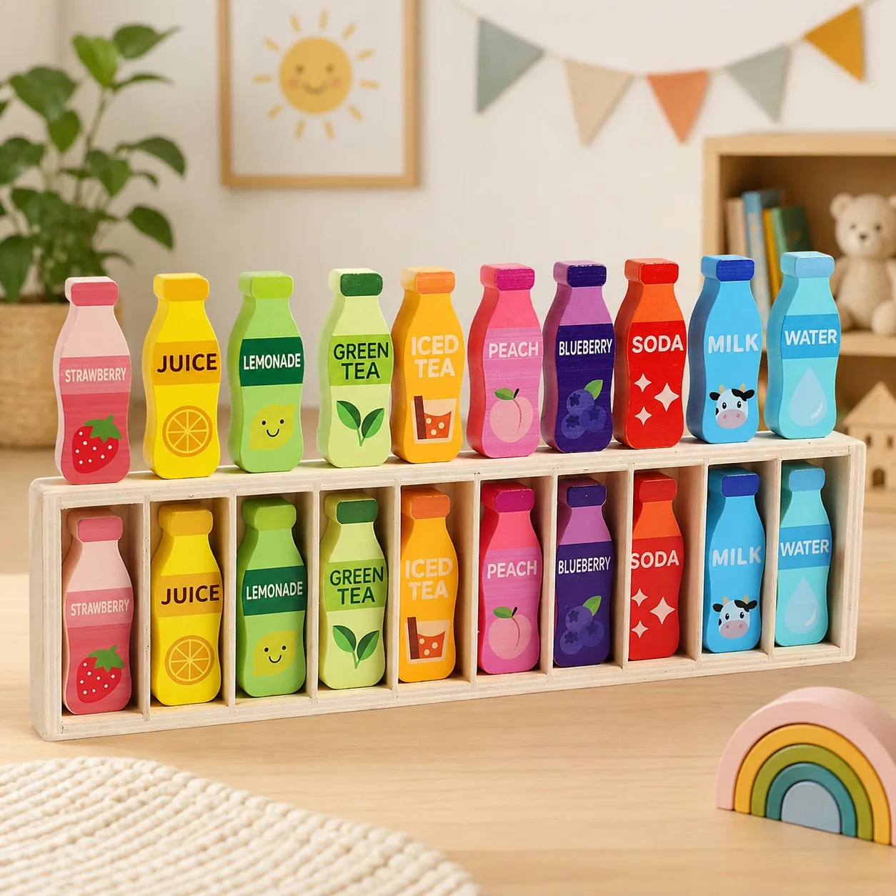 Wooden Montessori Bottles Color Matching Activity Toy