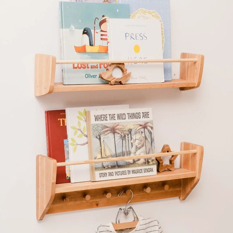 Nursery Wall Shelf with Hooks