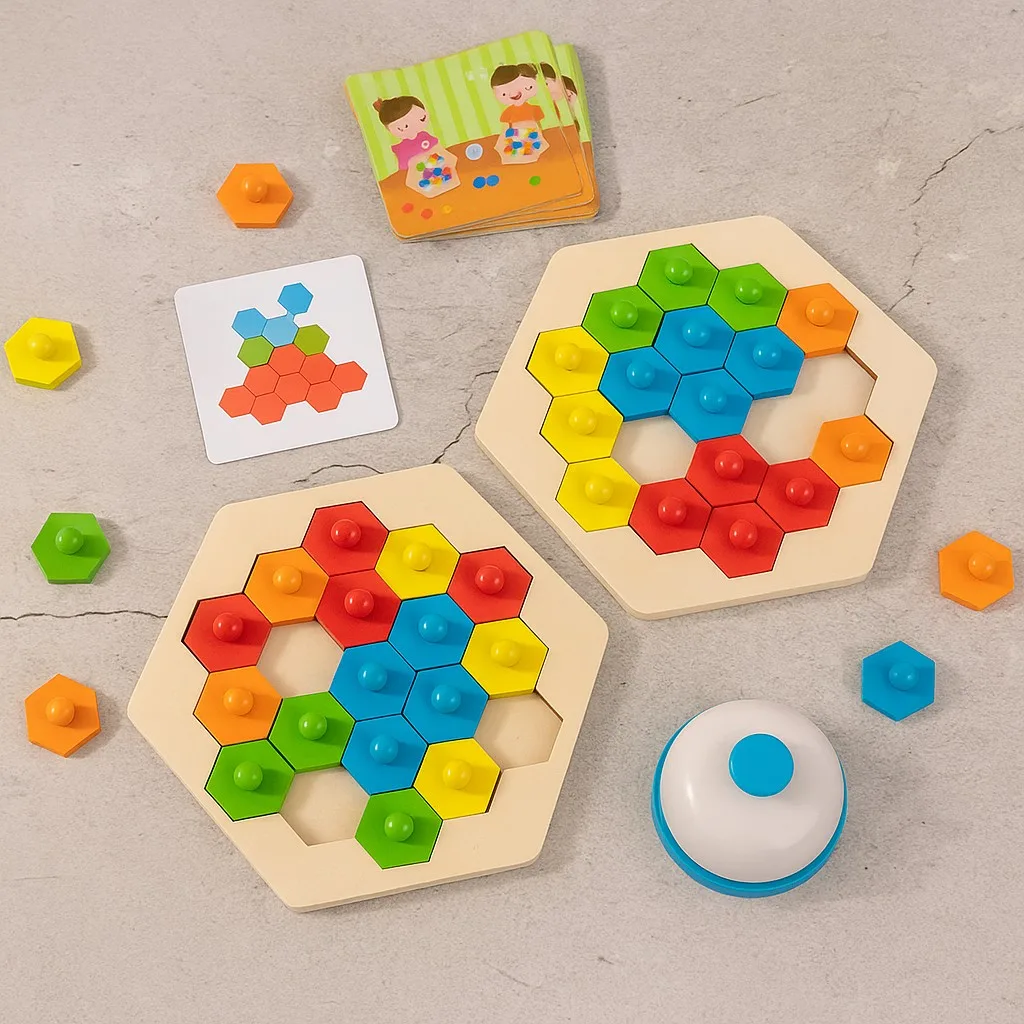 Wooden Honeycomb Shape Puzzles 2 Players Challenge Game