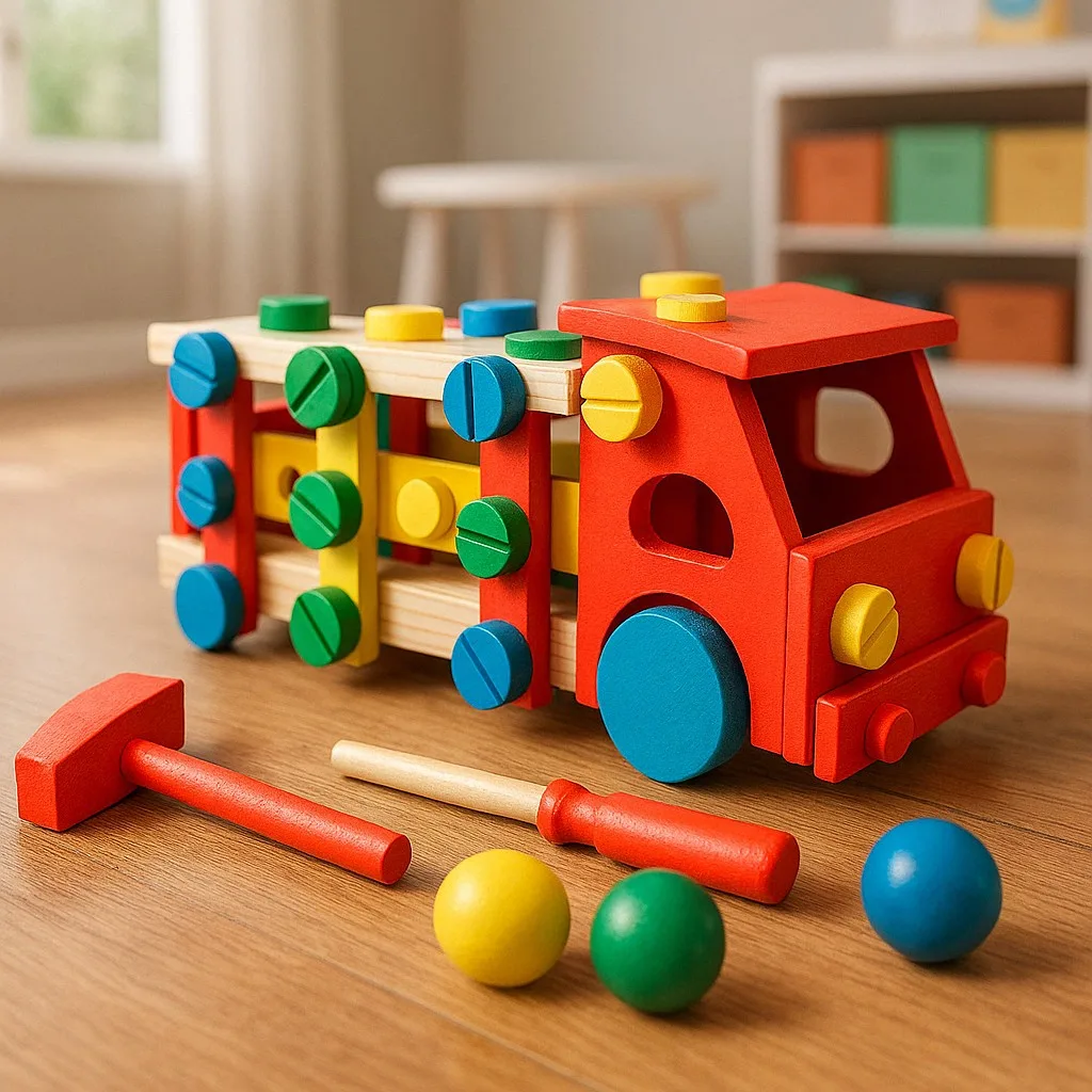 Wooden Reassemble Screw Truck With Knock The Ball Activity