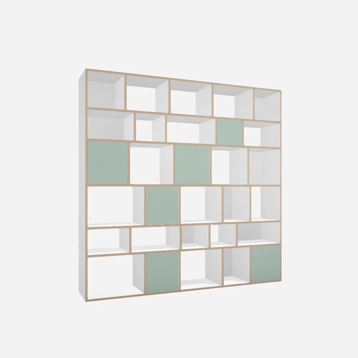 Bookcase, white laminate and industrial green