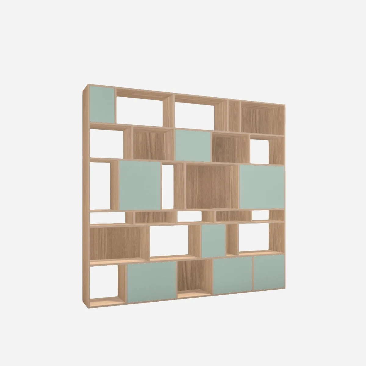 Office wall unit, oak veneer, industrial green