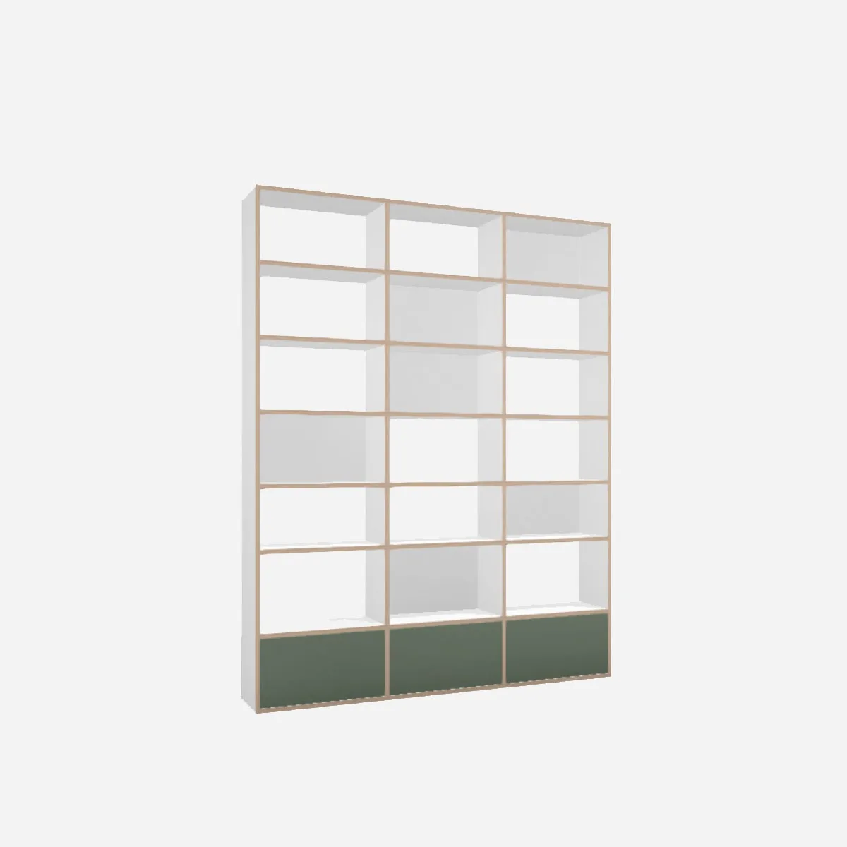 Office wall unit, white laminate with olive fronts