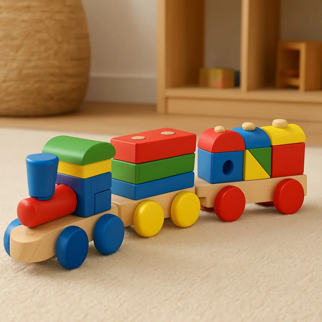Wooden Multicolor Shapes Sorting & Stacking Train