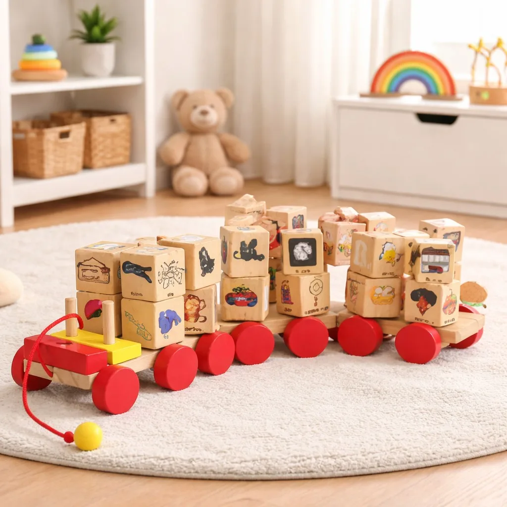 Wooden Educational Blocks Rotating Interactive Activity Train