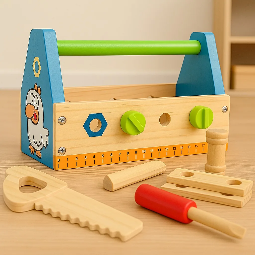 Wooden Multicolor Construction Tools Basket Set