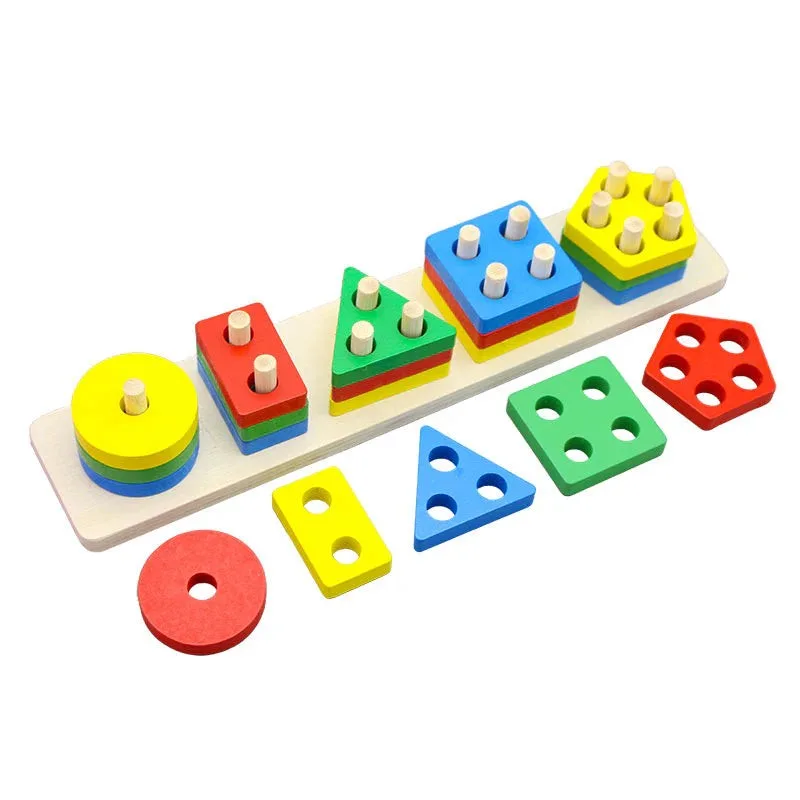 Wooden Rectangle Multicolor Geometric Shapes Sorter