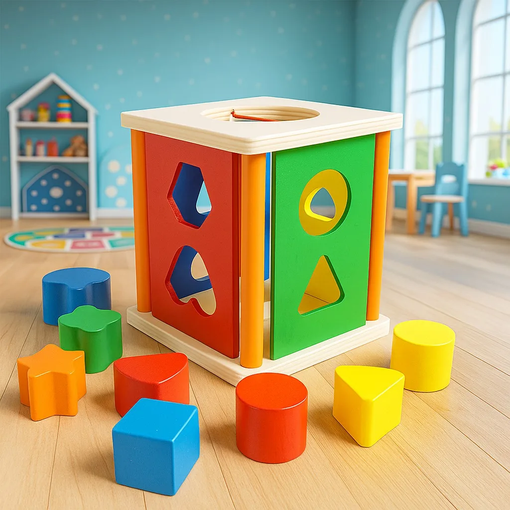 Wooden 9 Hole Multicolor Interactive Shape Sorter