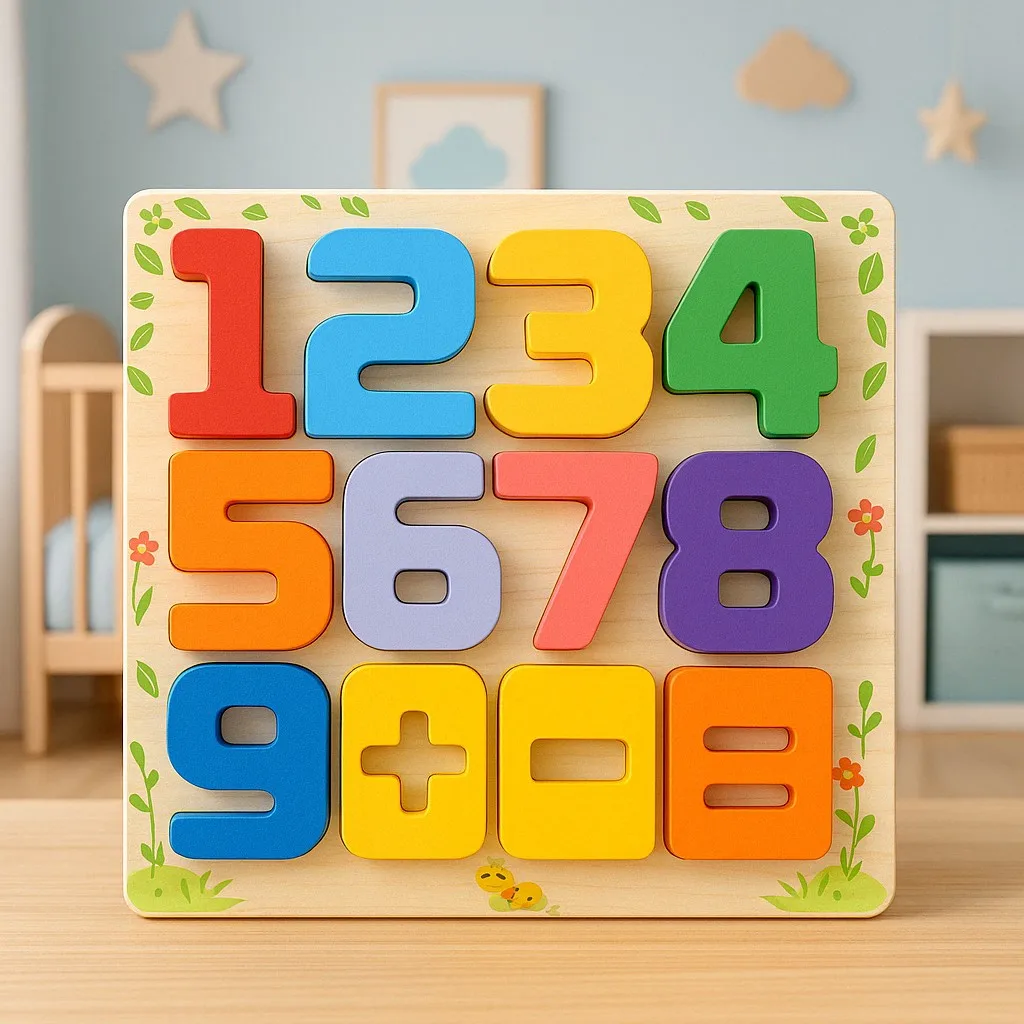 Wooden 3D 1-9 Numbers & Signs Sorting Puzzle Board
