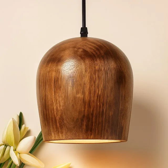 Modern Bucket Shape Natural Wooden Pendant Light Fixture