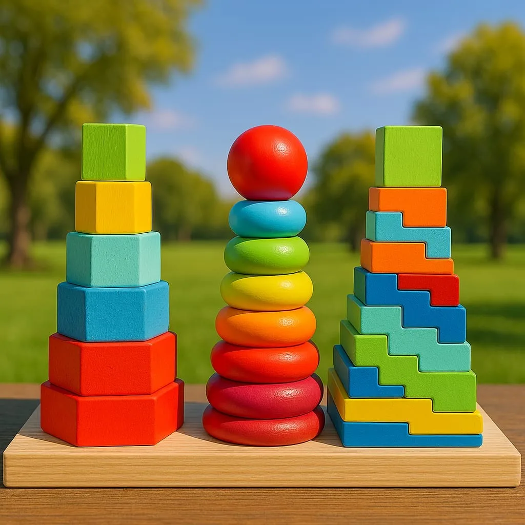 Wooden Rainbow Three Column Montessori Stacking Tower