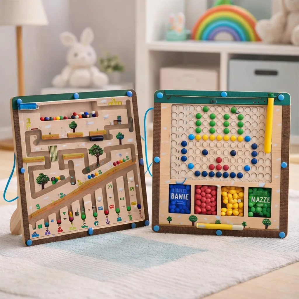 Wooden 2in1 Magnetic Balls & Beans Maze Sorting Board