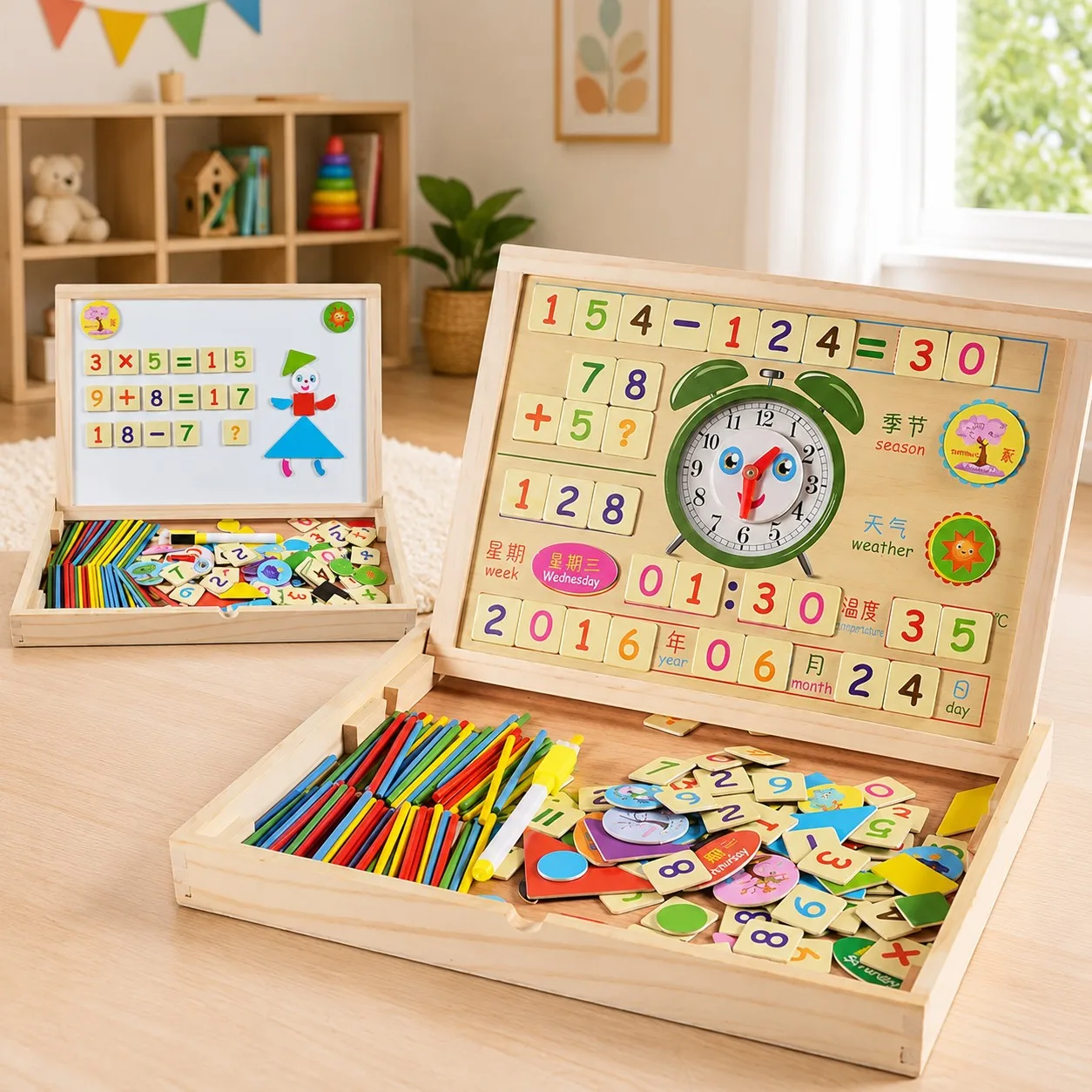 Wooden 2in1 Magnetic Arithmetic Learning Puzzle Set