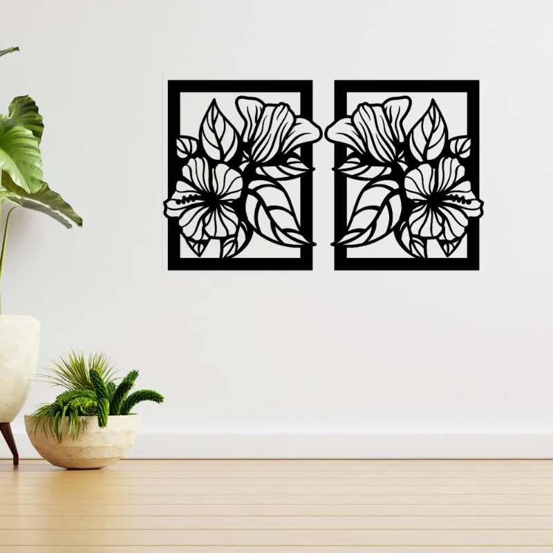 2-Piece Black Floral Wall Art – Elegant Cut-Out Design