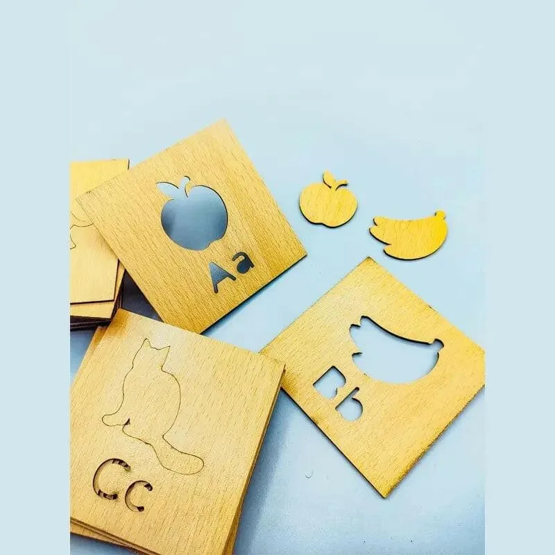 A to Z Complete Alphabet Kids Wooden Drawing Stencils Kit
