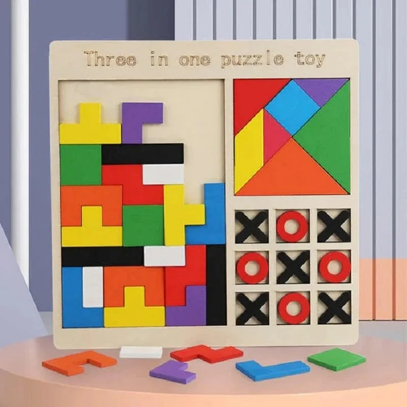 Wooden Montessori 3 in 1 Puzzle Activity Board