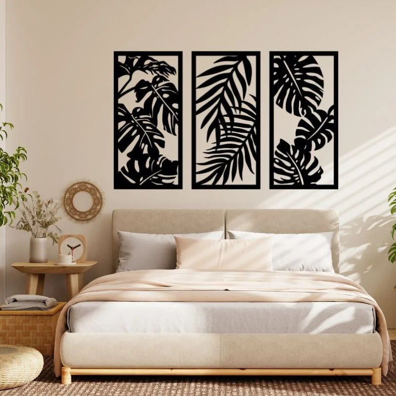 Set of 3 Tropical Leaves – Raised Wooden Wall Art for Modern Homes