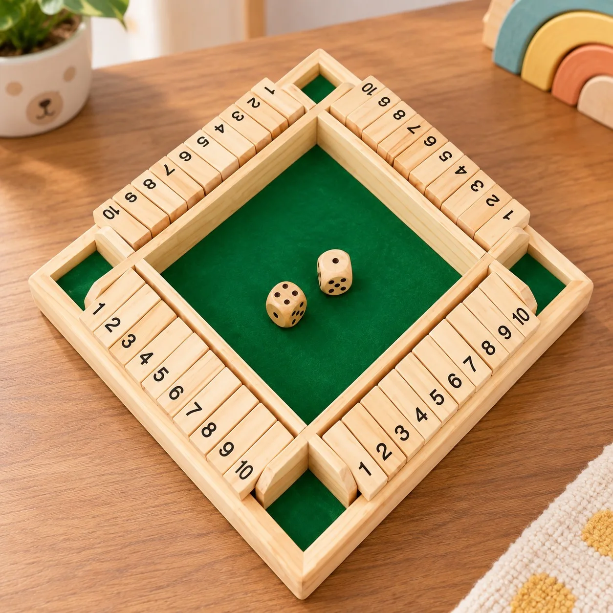 Wooden Shut The Box 2-4 Players Flaps & Dice Board Game