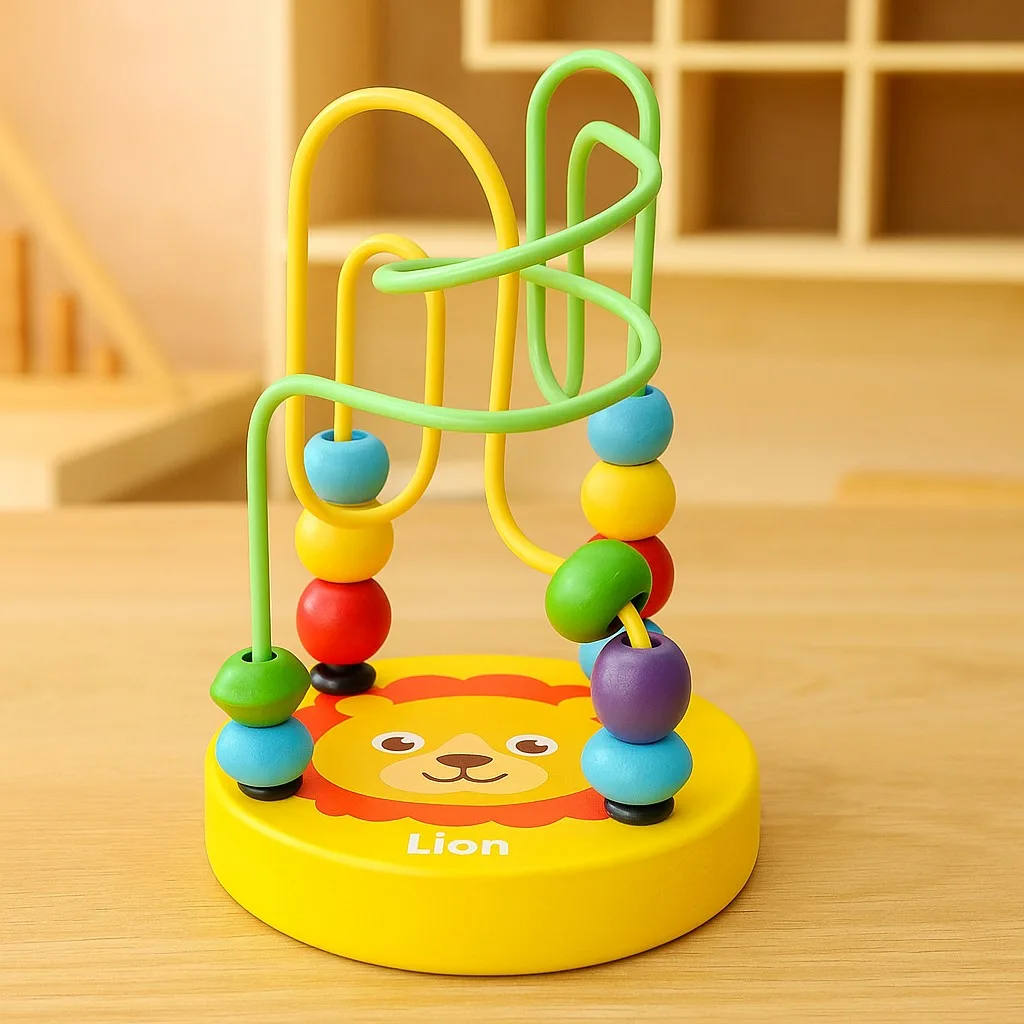 Wooden Montessori Multicolor Bead Wire Maze Trailer Toy