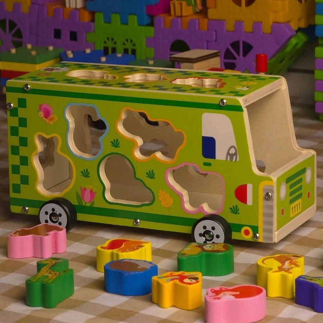 Wooden Colorful Animal Sorting Bus