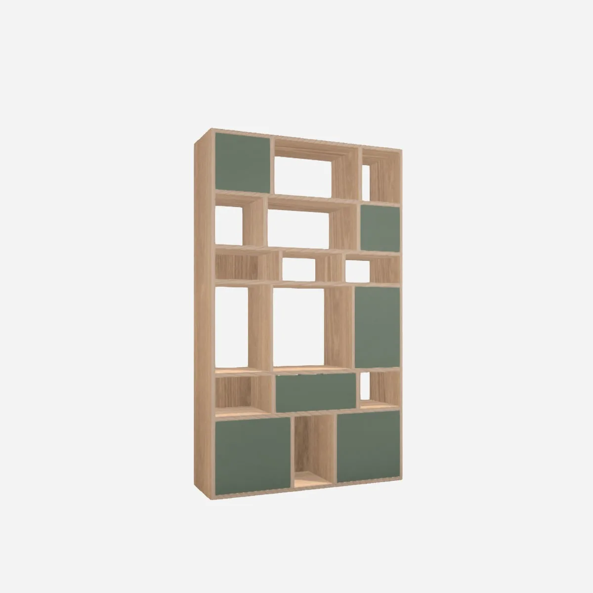 Wall cabinet, oak veneer with olive fronts