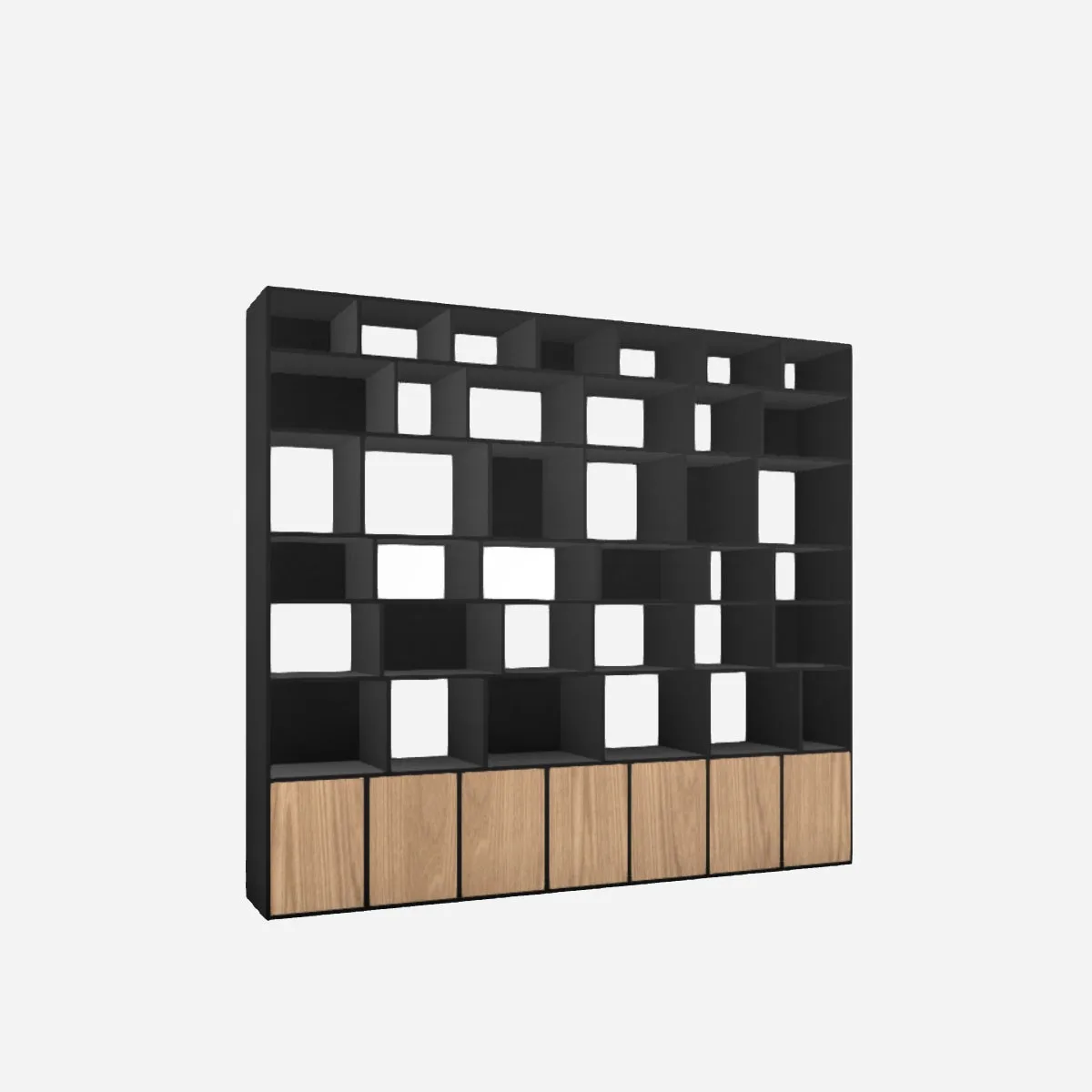 Bookcase, black melamine, oak fronts