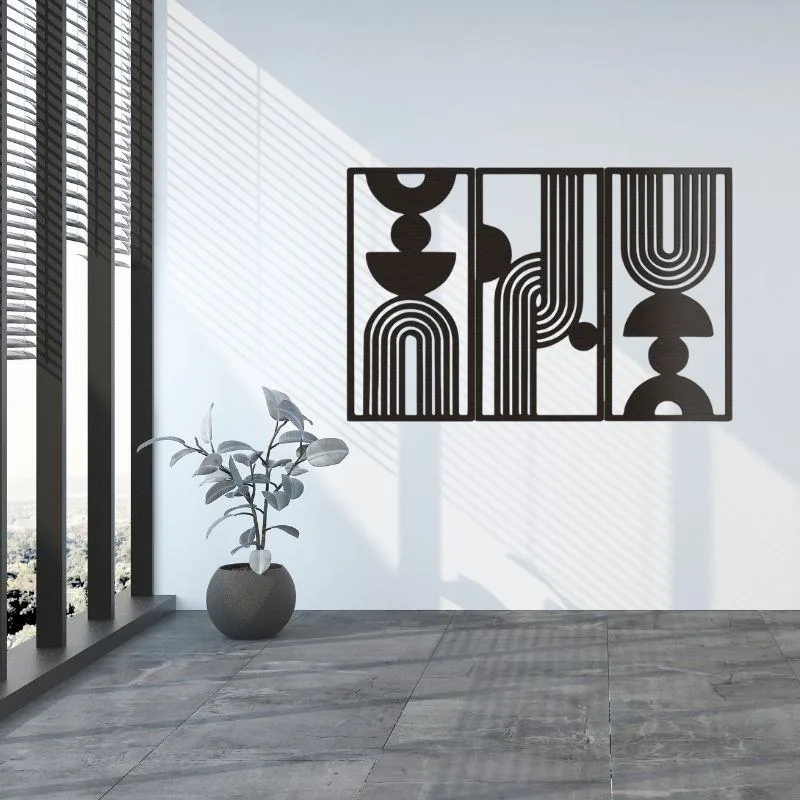 Bohemian Style Wooden Wall Art - 3-Piece Set for Living Room