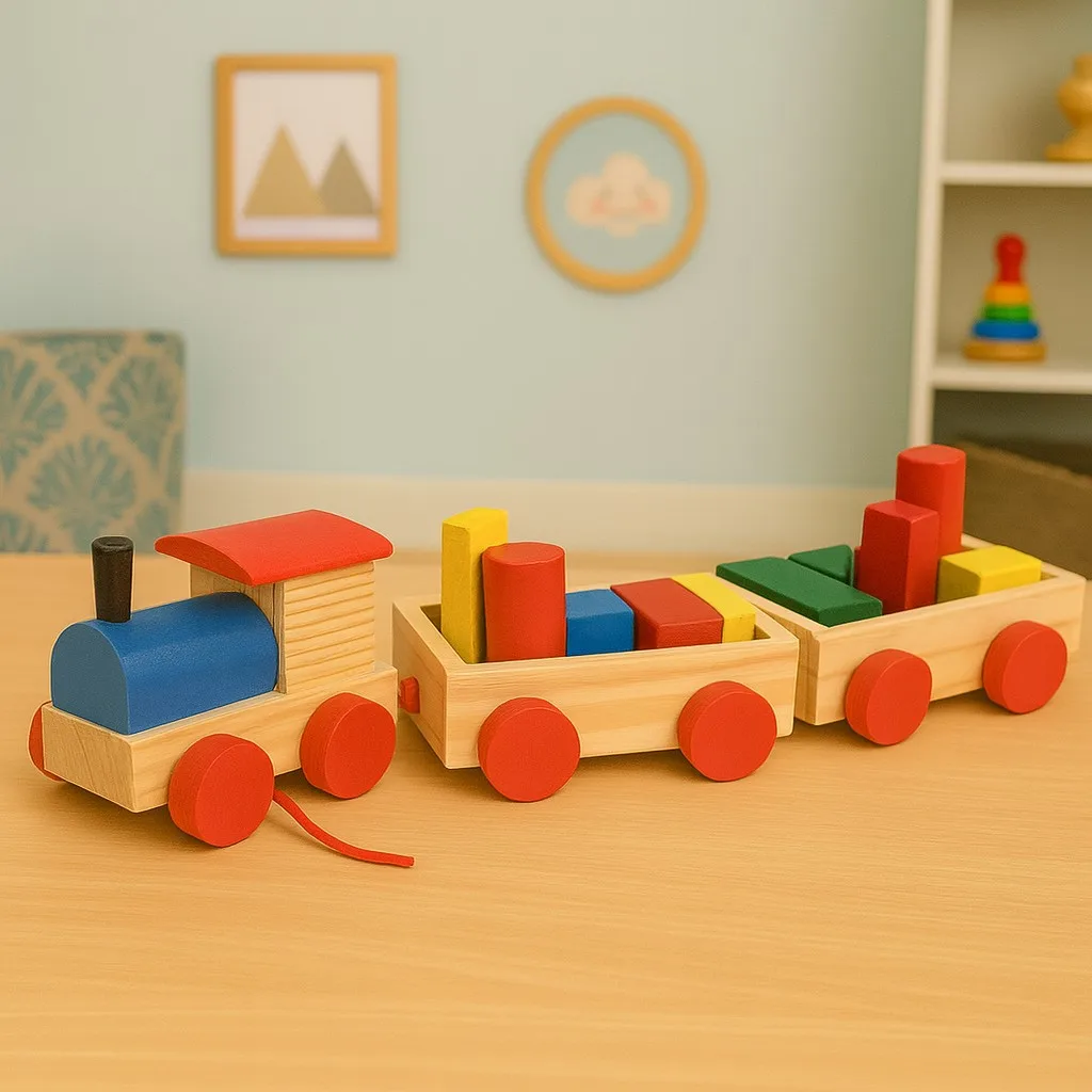 Wooden Multicolor Blocks Transporting Train
