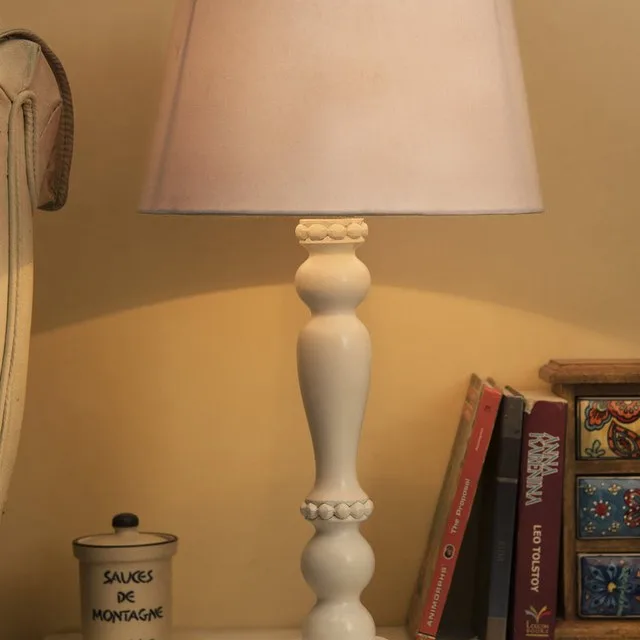 Eureka Polka White Wood Table Lamp With White Drum Shade