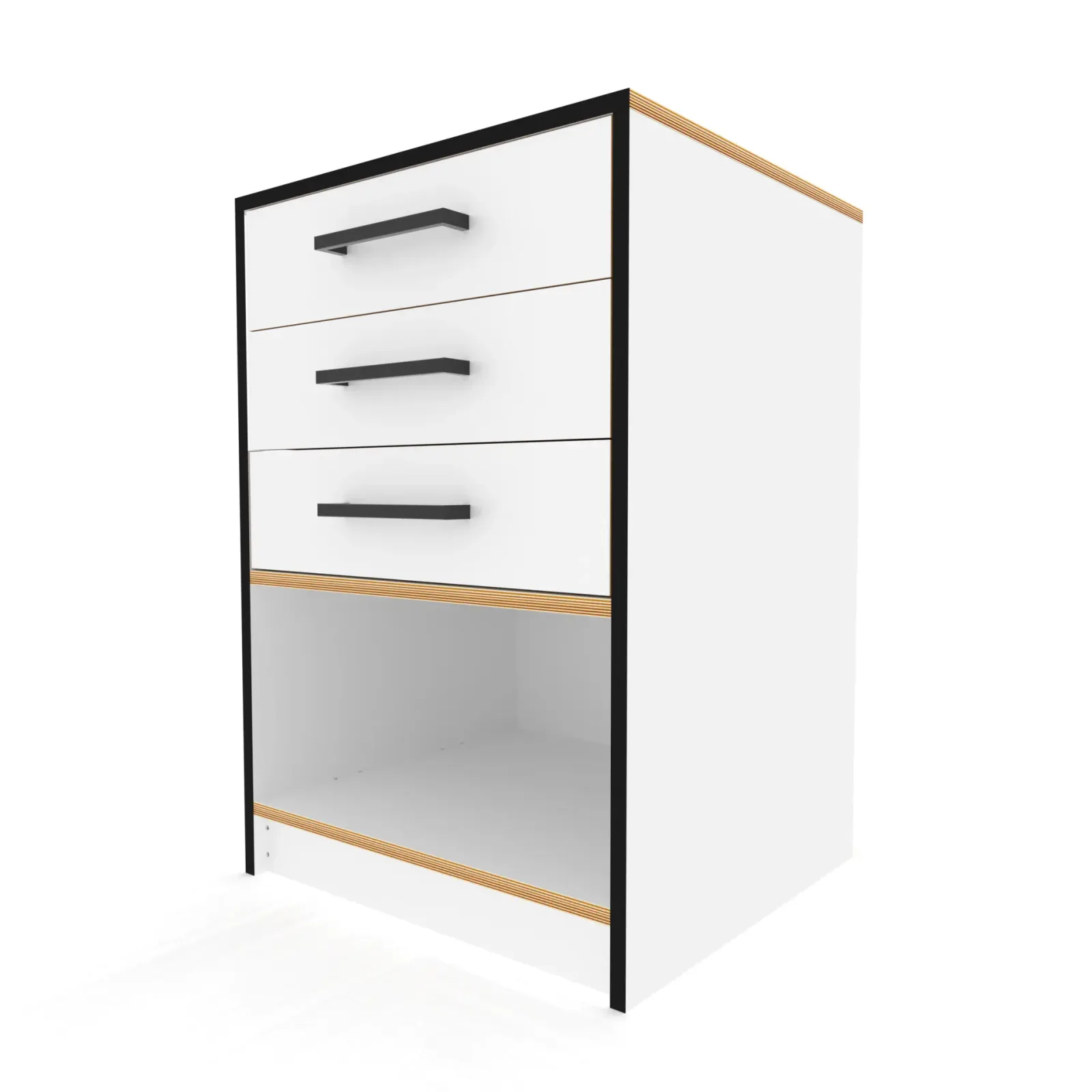 Drawer cabinet with bottom shelf