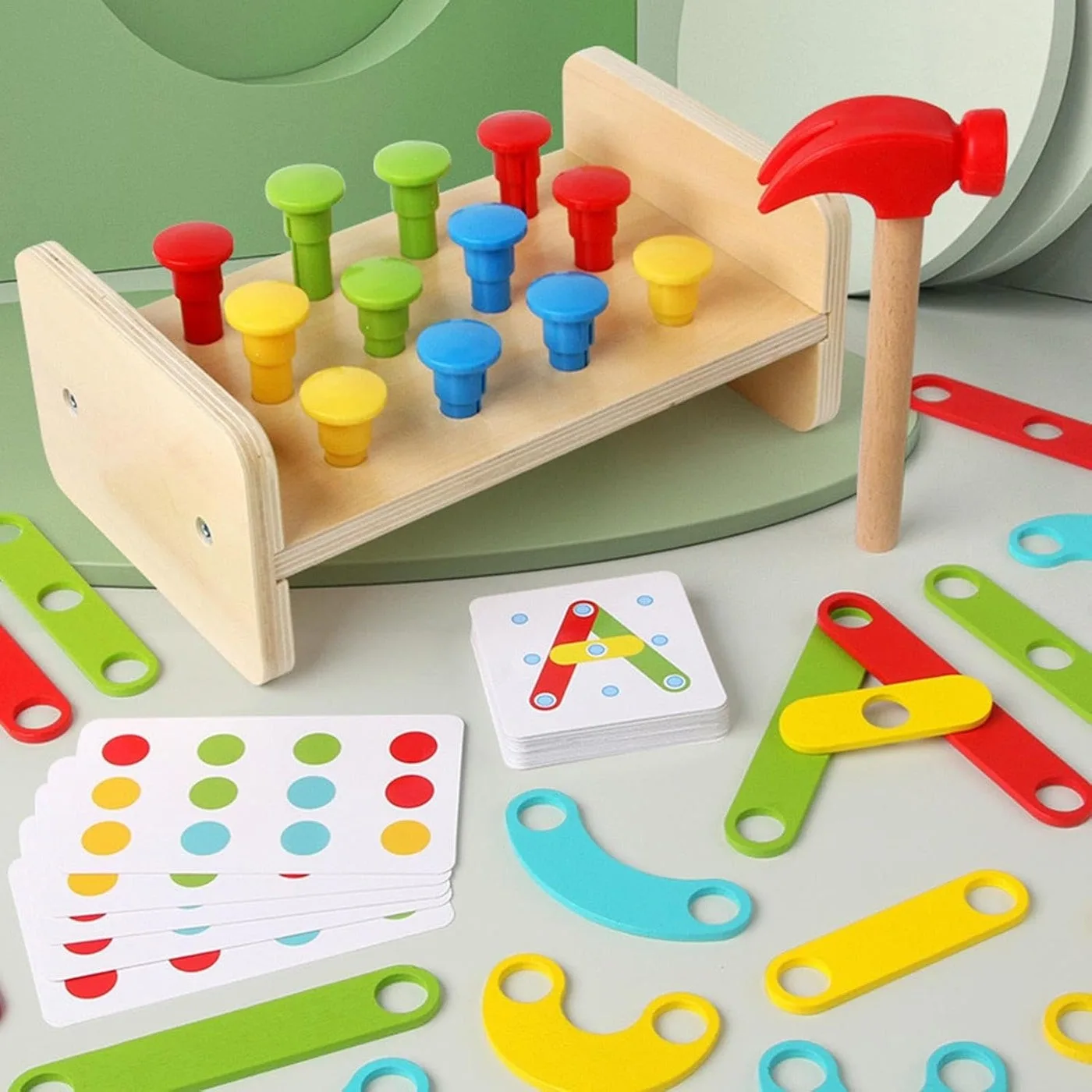 Wooden Montessori Knocking Nail Table & Versatile Puzzle Set