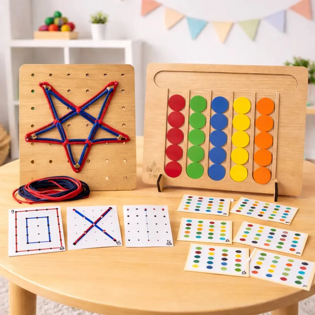 Wooden Mind Sharpening Color Sorting & Lacing Activity Set
