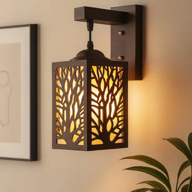 Wooden Modern Floral Pattern Wall Light