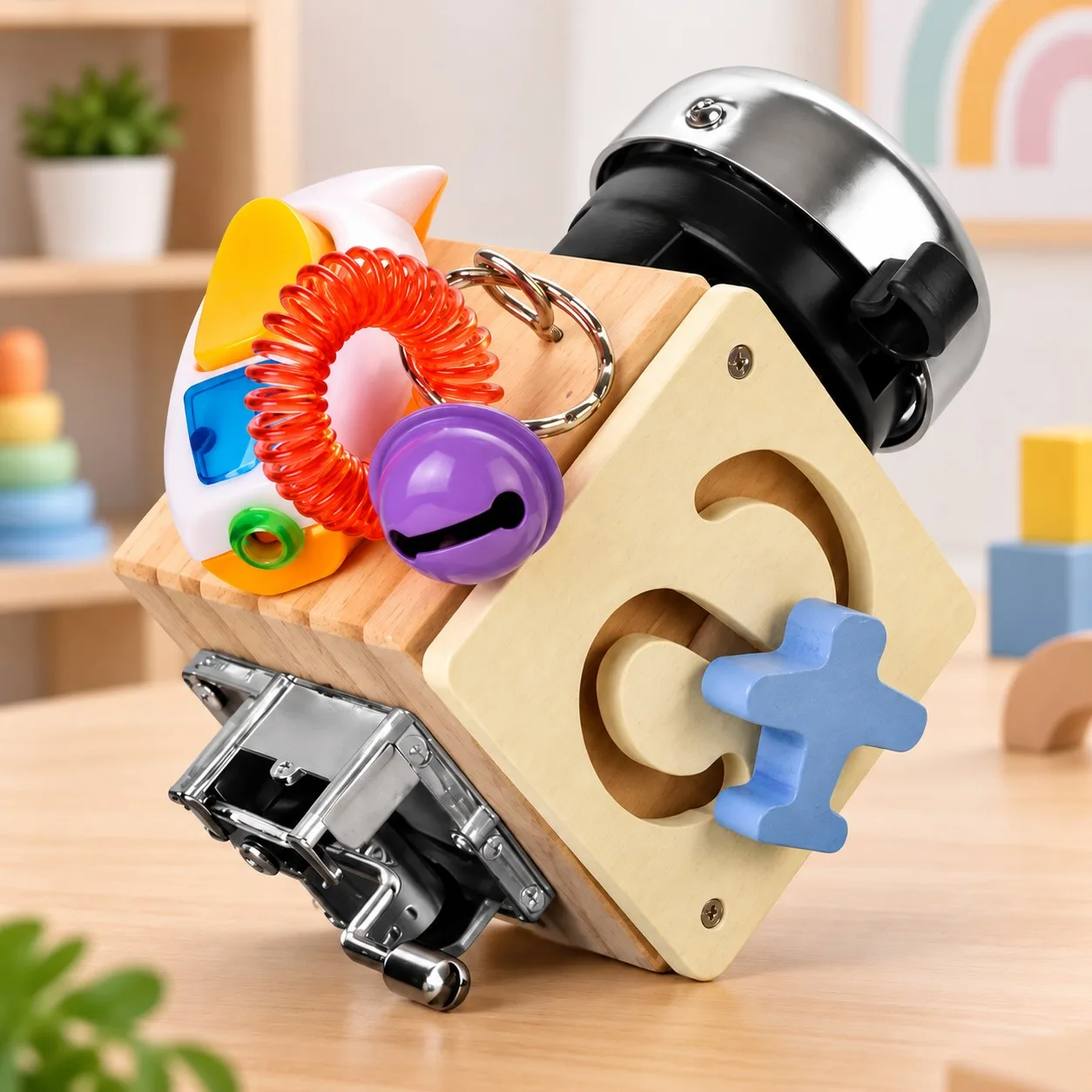 Wooden 6-IN-1 Sensory Activity Interactive Busy Board