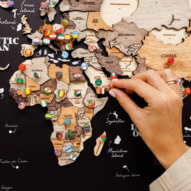 3D Wooden Panel World Map Multicolor